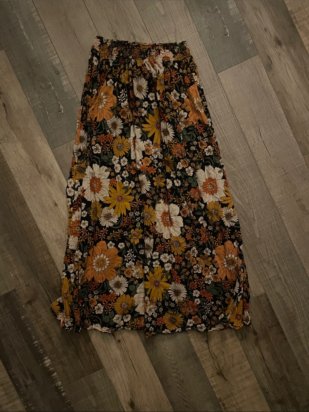 NATURAL LIFE Black Floral Maxi Skirt with Mustard & Cream Blooms